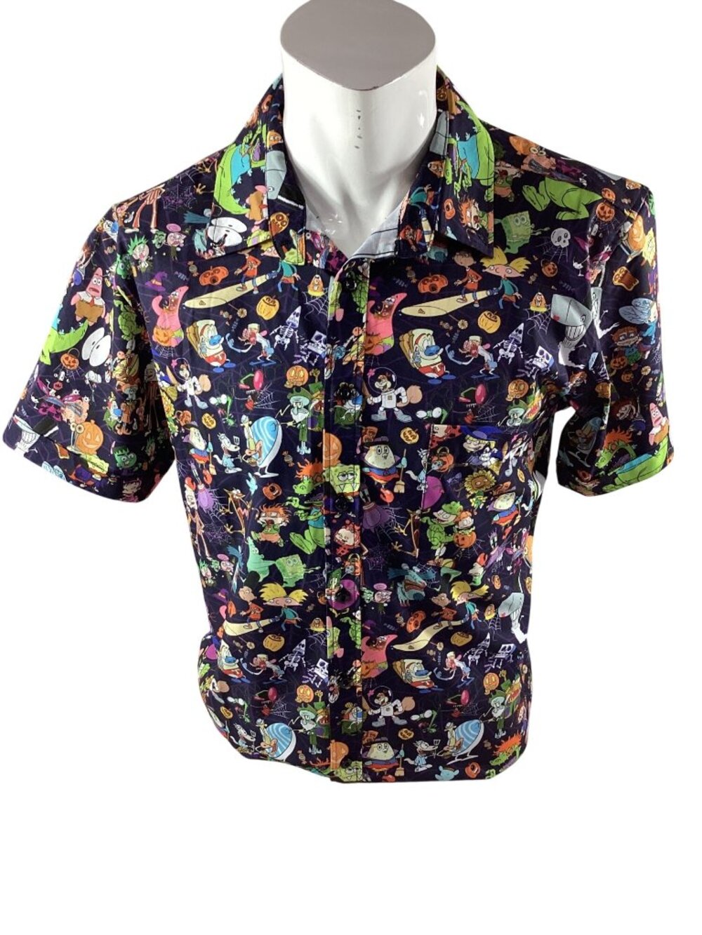Nickelodeon RSVLTS Mens Halloween KUNUFLEX Button-Up Shirt*Med*Cartoon Print*NWO